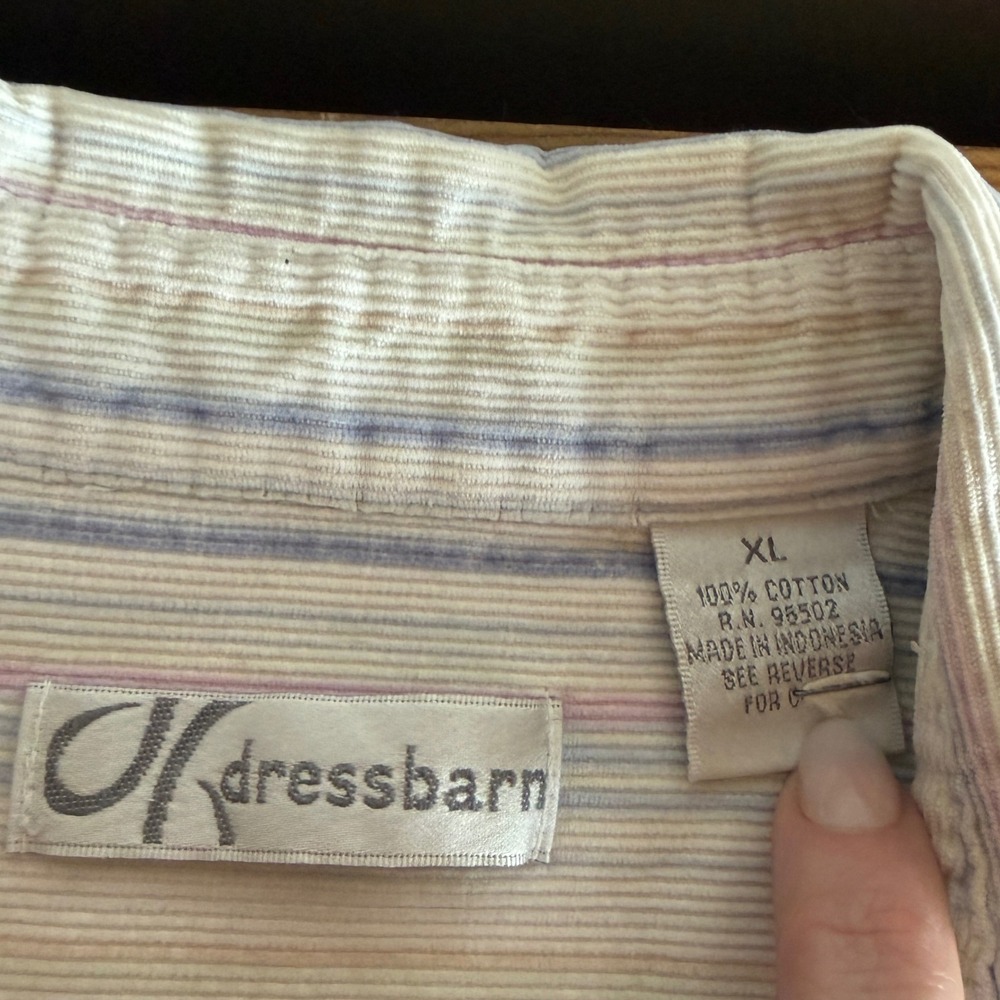 VTG Dressbarn Corduroy Striped Button Down Shirt Women's XL Long Sleeve - Picture 4 of 5